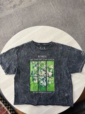 Vincent van Gogh 'Roses' Graphic Tee - Black Wash Boxy Fit size L